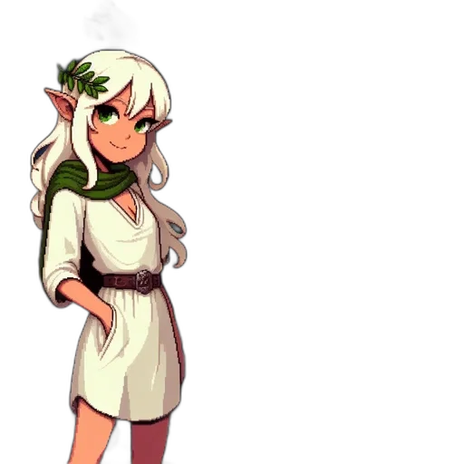 staff, dress, dragon, pixel art, concept art, fantasy art, anime, green transparent PNG cut-out