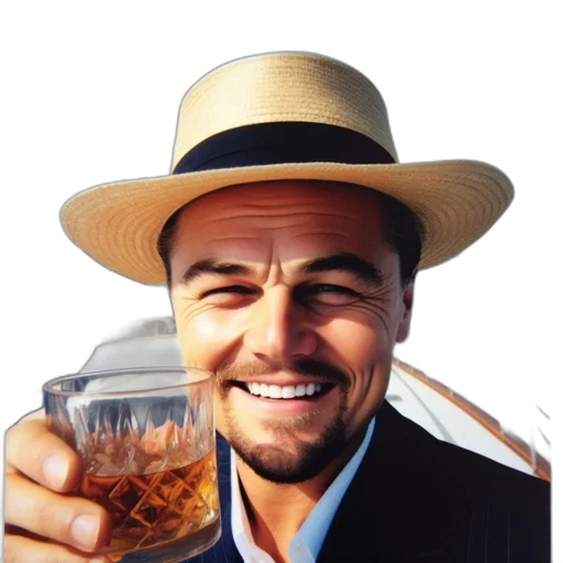 hat, face, bottle, photorealistic, man, enjoys, drink, aboard transparent PNG cut-out