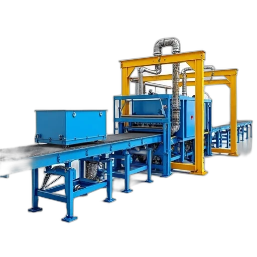 3d render, modern, steel, factory, large, blue, conveyor, belt transparent PNG cut-out