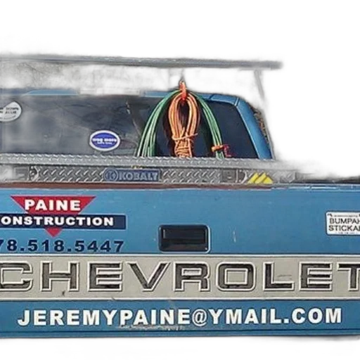 car, blue, chevrolet, pickup, truck, paine, construction, branding transparent PNG cut-out