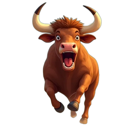 animal, face, photorealistic, concept art, 3d render, cartoon, bull, running transparent PNG cut-out