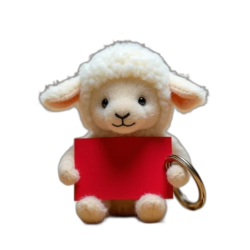 staff, animal, jewelry, 3d render, small, stuffed, lamb, keychain transparent PNG cut-out