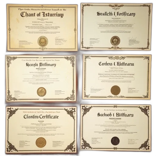 five, different, school, certificates transparent PNG cut-out