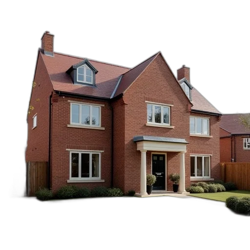 3d render, photorealistic, stretford, show, home, redbrick, homes transparent PNG cut-out