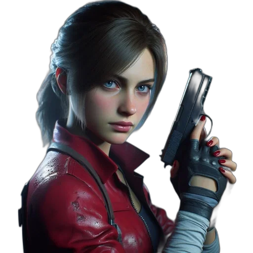 jacket, weapon, face, concept art, photorealistic, pixel art, comic book art, red transparent PNG cut-out