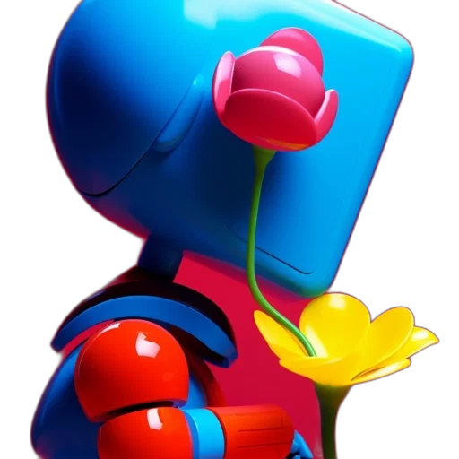 robot, mask, weapon, staff, 3d render, concept art, vaporwave, cartoon transparent PNG cut-out