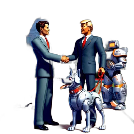 robot, concept art, 3d render, pixel art, two, men, suits, both transparent PNG cut-out