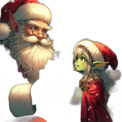 concept art, fantasy art, pixel art, photorealistic, snow, santa, gives, gift transparent PNG cut-out