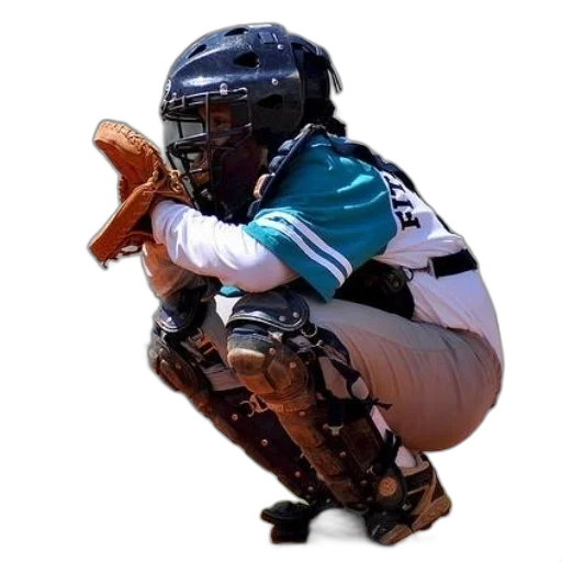 animal, creature, weapon, robot, baseball, catcher, teal, white transparent PNG cut-out