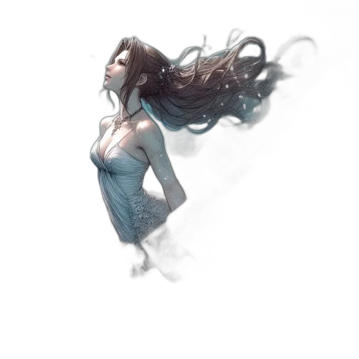dress, hair, creature, face, concept art, fantasy art, watercolor, photorealistic transparent PNG cut-out