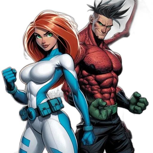 comic book art, concept art, two, superhero, characters, red-skinned, man, wings transparent PNG cut-out