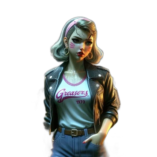 jacket, face, weapon, comic book art, concept art, cyberpunk, pixel art, neon lights transparent PNG cut-out