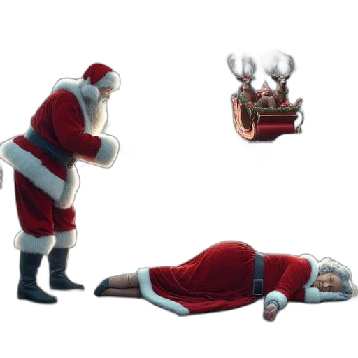 concept art, 3d render, santa, claus, halts, beside, his, sleigh transparent PNG cut-out