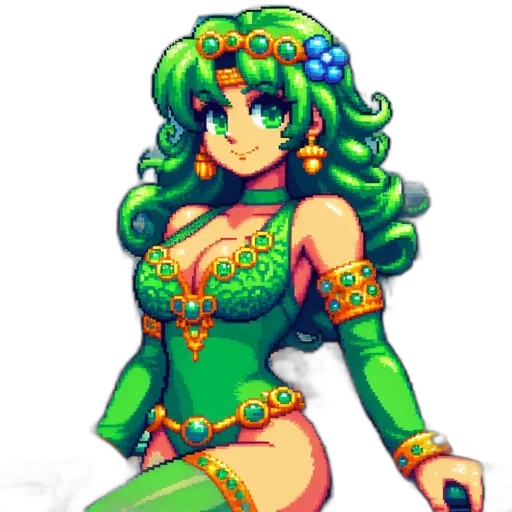 dress, crown, pixel art, fantasy art, concept art, watercolor, green, colorful transparent PNG cut-out