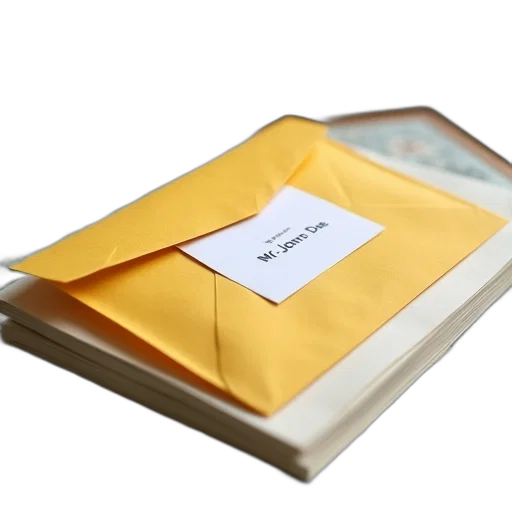 jacket, dress, golden, yellow, envelope, white, label, lying transparent PNG cut-out