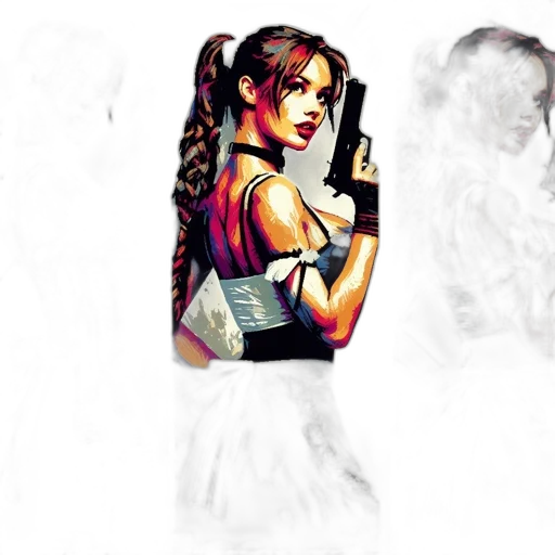 weapon, concept art, comic book art, pixel art, fantasy art, woman, three, distinct transparent PNG cut-out