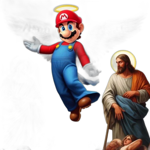 pixel art, concept art, 3d render, fantasy art, mario, portrayed, angel, wings transparent PNG cut-out