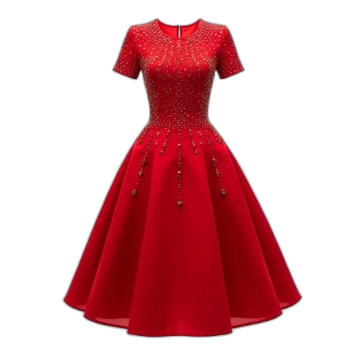 dress, 3d render, red, full, skirt, fitted, bodice, adorned transparent PNG cut-out