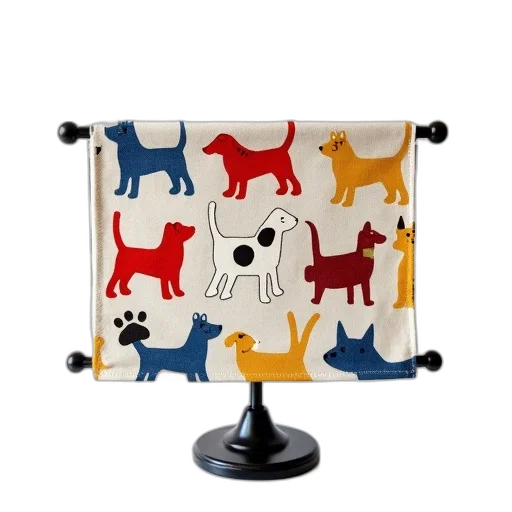 colorful, dog-themed, fabric, pattern, dogs, various, poses, colors transparent PNG cut-out