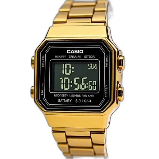 jewelry, gold-colored, casio, watch, digital, display, showing, time transparent PNG cut-out