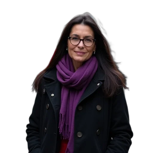 staff, jacket, face, jewelry, woman, dark, hair, glasses transparent PNG cut-out