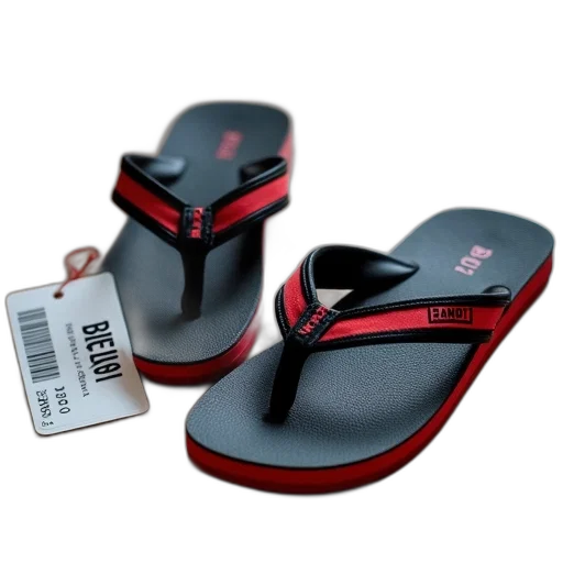 shoes, 3d render, pair, black, red, flip-flops, white, tag transparent PNG cut-out