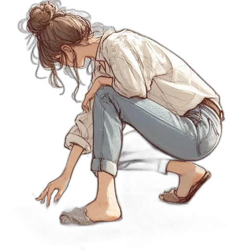 shoes, hair, watercolor, concept art, photorealistic, oil painting, pastel, earth tones transparent PNG cut-out