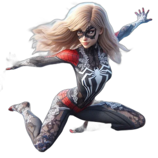 comic book art, concept art, fantasy art, cartoon, female, superhero, black, red transparent PNG cut-out