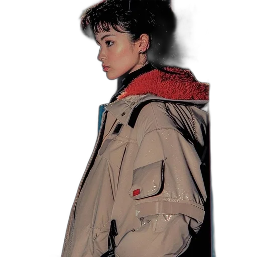 jacket, staff, face, umbrella, cyberpunk, vaporwave, photorealistic, concept art transparent PNG cut-out