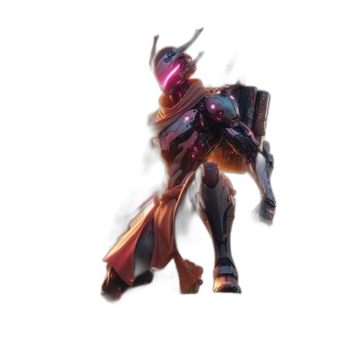 robot, weapon, mask, dragon, concept art, 3d render, fantasy art, vaporwave transparent PNG cut-out