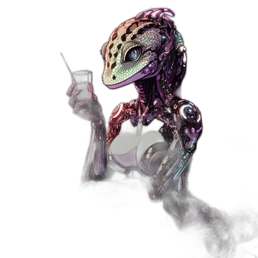 robot, creature, mask, staff, concept art, cyberpunk, fantasy art, watercolor transparent PNG cut-out