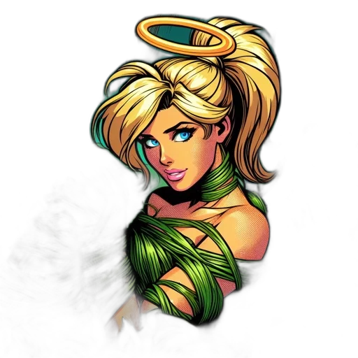 staff, jewelry, fantasy art, pixel art, concept art, comic book art, green, blonde-haired transparent PNG cut-out