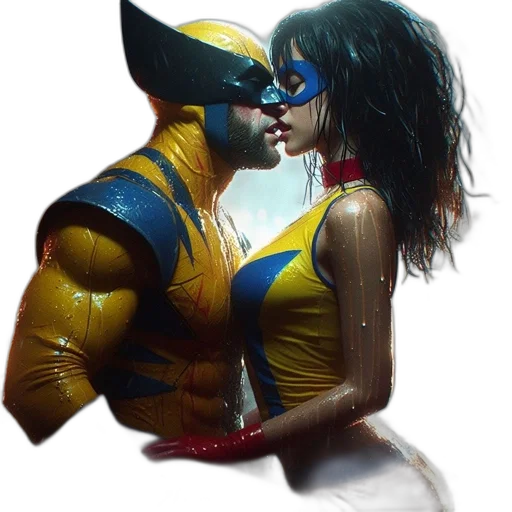 mask, comic book art, concept art, fantasy art, cyberpunk, two, superhero, characters transparent PNG cut-out