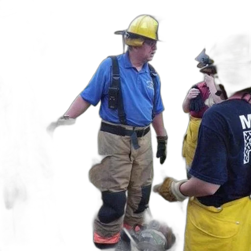 fire, firefighters, gear, gather, around, hydrant, discussing, their transparent PNG cut-out