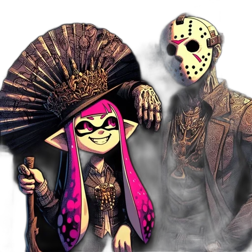 mask, concept art, fantasy art, comic book art, 3d render, dark, two, characters transparent PNG cut-out