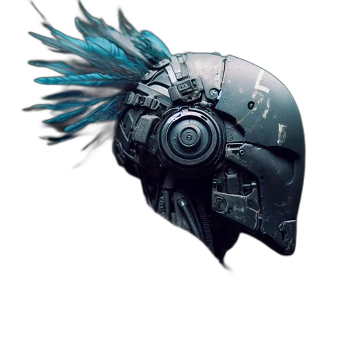mask, robot, weapon, hat, concept art, cyberpunk, 3d render, fantasy art transparent PNG cut-out