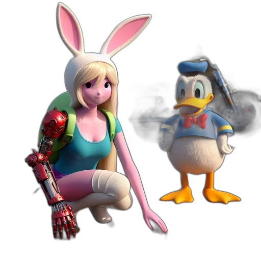 weapon, concept art, pixel art, 3d render, cartoon, pastel, bunny-eared, girl transparent PNG cut-out