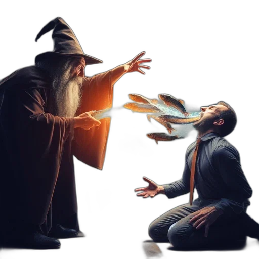 concept art, fantasy art, photorealistic, fire, underwater, elderly, wizard, casts transparent PNG cut-out