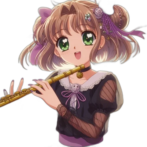 staff, weapon, sword, flower, anime, vaporwave, pixel art, cartoon transparent PNG cut-out