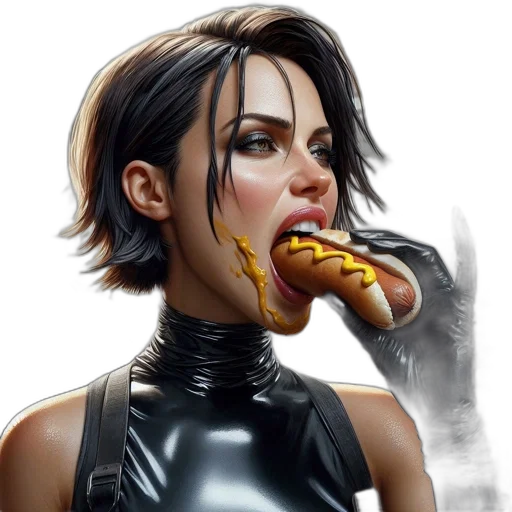 food, face, concept art, comic book art, cyberpunk, photorealistic, woman, black transparent PNG cut-out