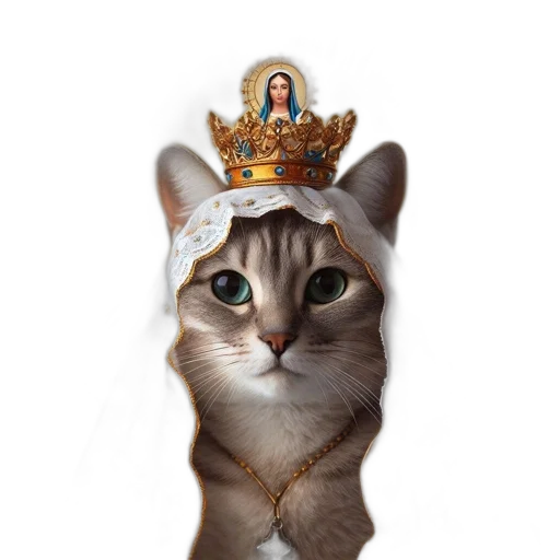 crown, animal, staff, hat, photorealistic, concept art, image, cat transparent PNG cut-out