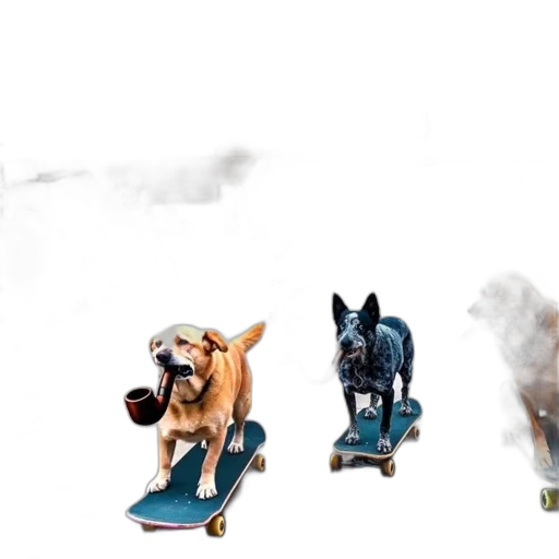 concept art, humorous, illustration, featuring, canines, skateboarding, diverse, objects transparent PNG cut-out