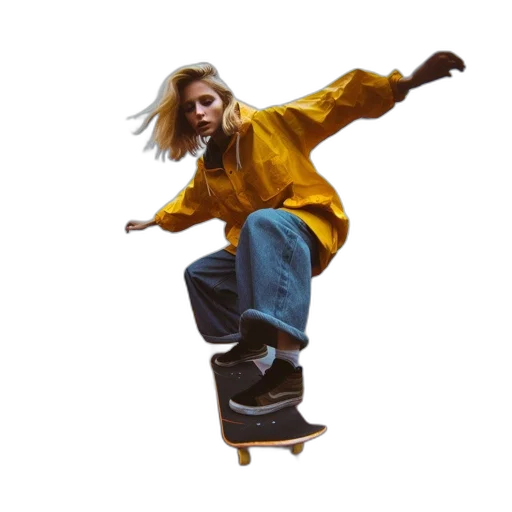jacket, shoes, hair, photorealistic, concept art, young, woman, vibrant transparent PNG cut-out