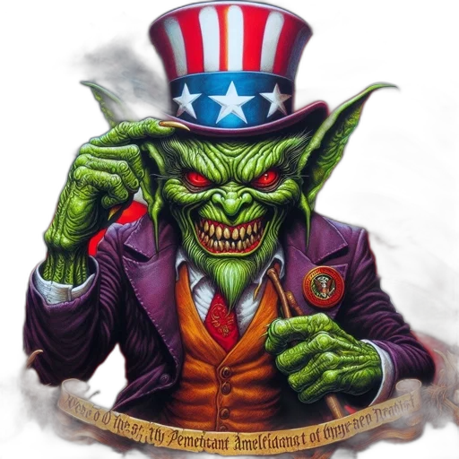 comic book art, concept art, green, demonic, creature, dressed, formal, suit transparent PNG cut-out