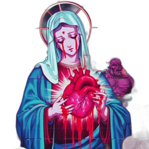 comic book art, concept art, vaporwave, pixel art, red, painting, grieving, virgin transparent PNG cut-out