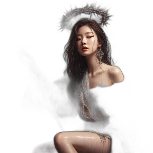 hair, dress, dragon, mask, photorealistic, fantasy art, oil painting, concept art transparent PNG cut-out