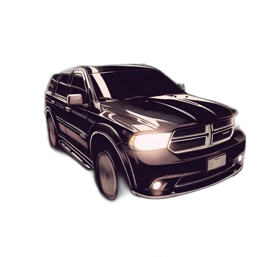 car, photorealistic, 3d render, concept art, cartoon, black, dodge, durango transparent PNG cut-out