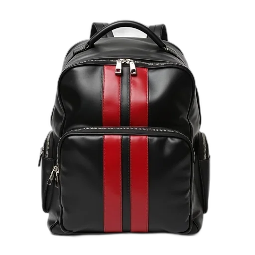 black, leather, backpack, red, stripe, front, silver, zippers transparent PNG cut-out