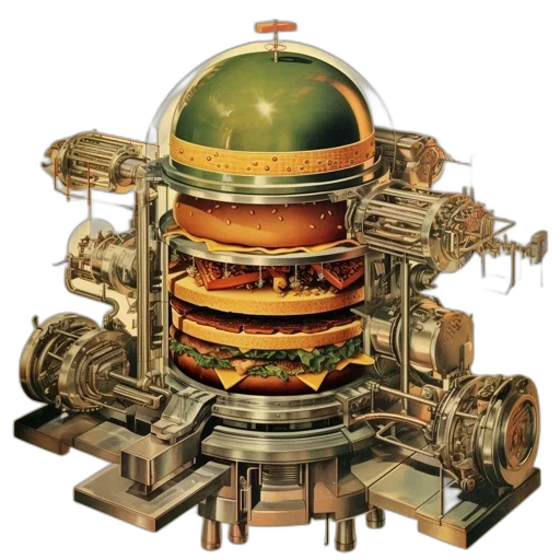 robot, food, weapon, furniture, concept art, 3d render, outer space, illustration transparent PNG cut-out