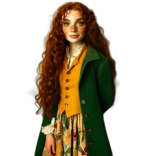 dress, jacket, staff, fantasy art, oil painting, concept art, photorealistic, green transparent PNG cut-out
